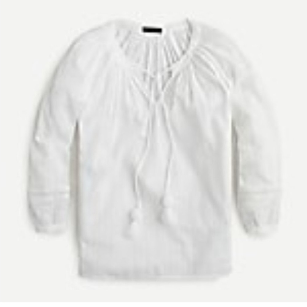 J. Crew White Textured Top With Tassel Ties